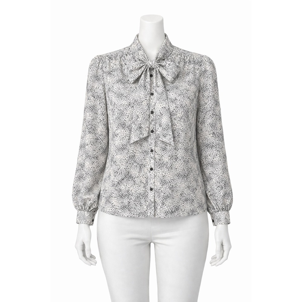 Contessa Monique Secretary Blouse Women 6 Cream Black Tie Neck Bow Vintage